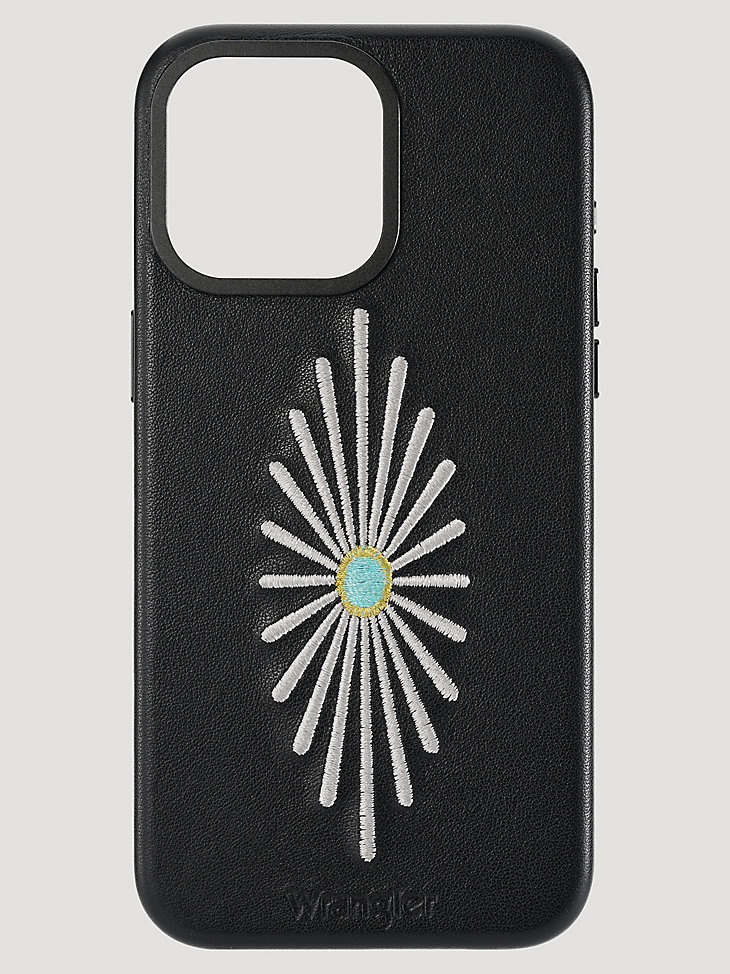 funda de cuero con bordado para smartphone color negro