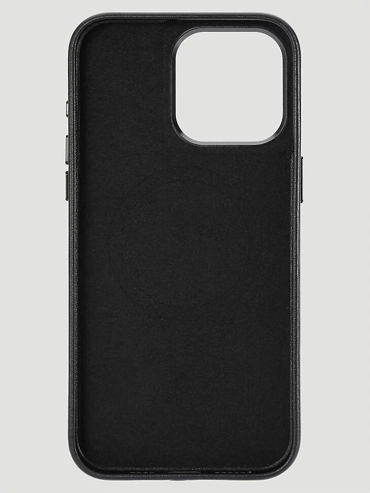 funda de cuero con bordado para smartphone color negro