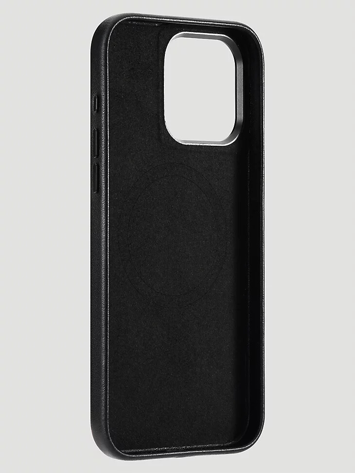 funda de cuero con bordado para smartphone color negro