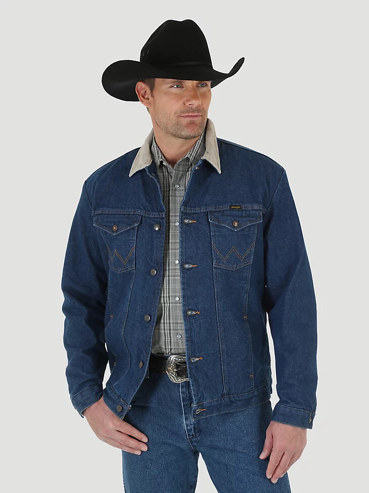 chaqueta vaquera con cuello de pana y forro de manta wrangler para hombre tallas grandes y altas Índigo prelavado