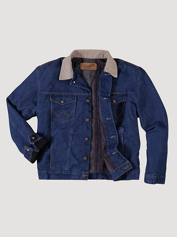 chaqueta vaquera con cuello de pana y forro de manta wrangler para hombre tallas grandes y altas Índigo prelavado