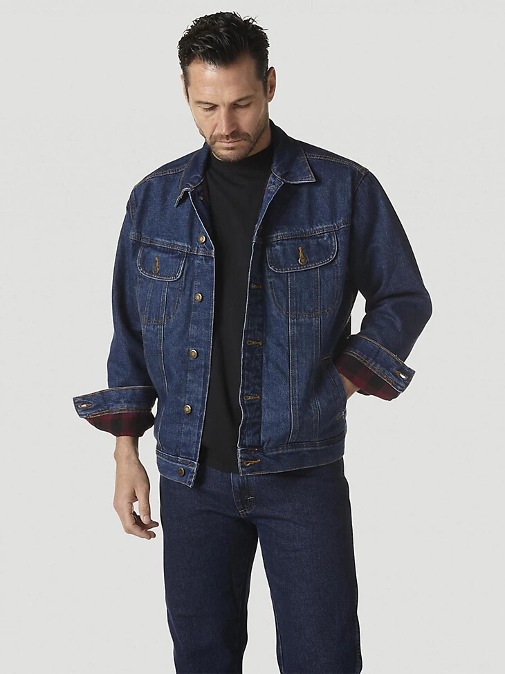 chaqueta vaquera con forro de franela wrangler rugged wear azul marino antiguo