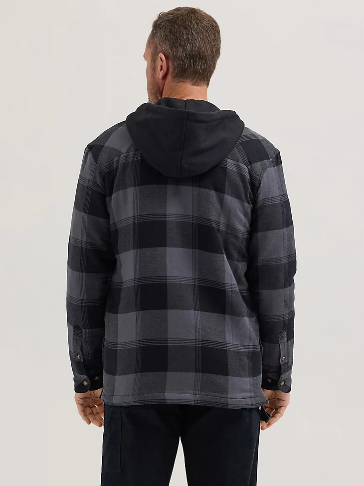 chaqueta de trabajo de franela con capucha wrangler riggs workwear a cuadros negros