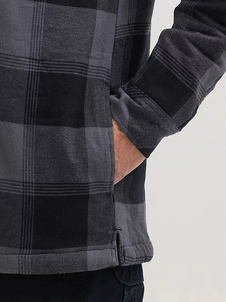 chaqueta de trabajo de franela con capucha wrangler riggs workwear a cuadros negros