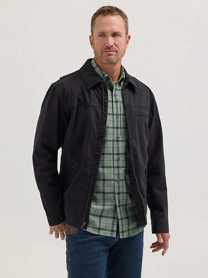 chaqueta de trabajo con forro de franela wrangler riggs workwear en negro azabache