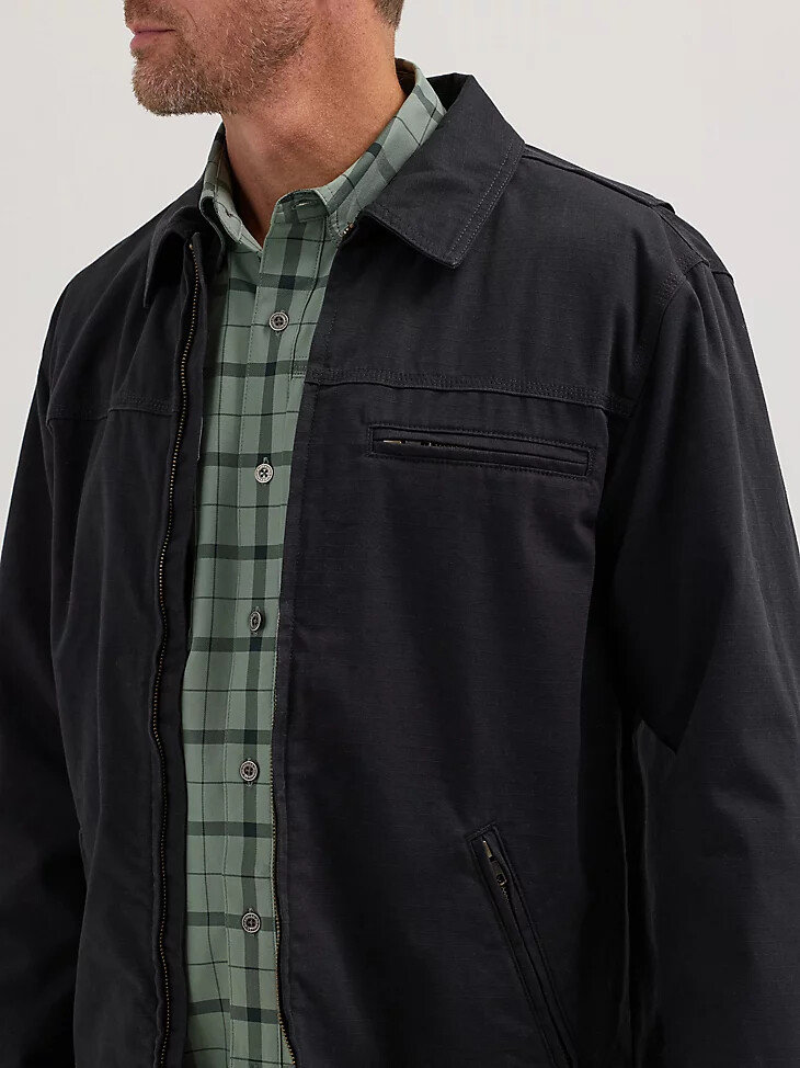 chaqueta de trabajo con forro de franela wrangler riggs workwear en negro azabache