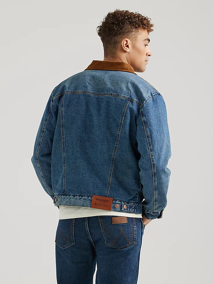 chaqueta barrel house para hombre wrangler x buffalo trace color índigo desgastado