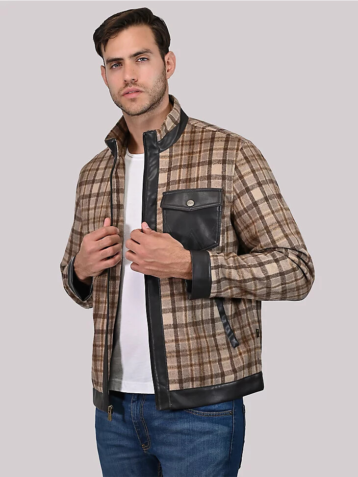chaqueta de lana sintética a cuadros para hombre color beige