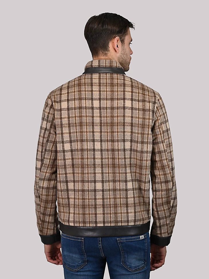 chaqueta de lana sintética a cuadros para hombre color beige