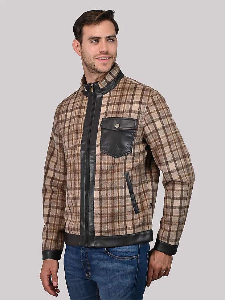 chaqueta de lana sintética a cuadros para hombre color beige