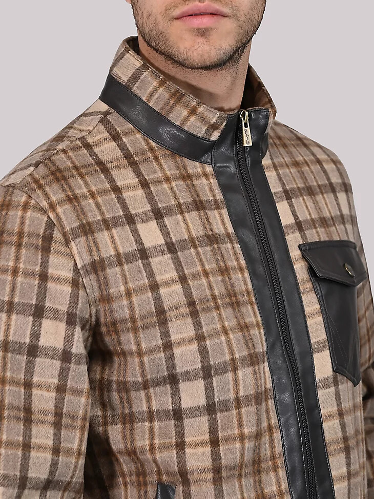 chaqueta de lana sintética a cuadros para hombre color beige