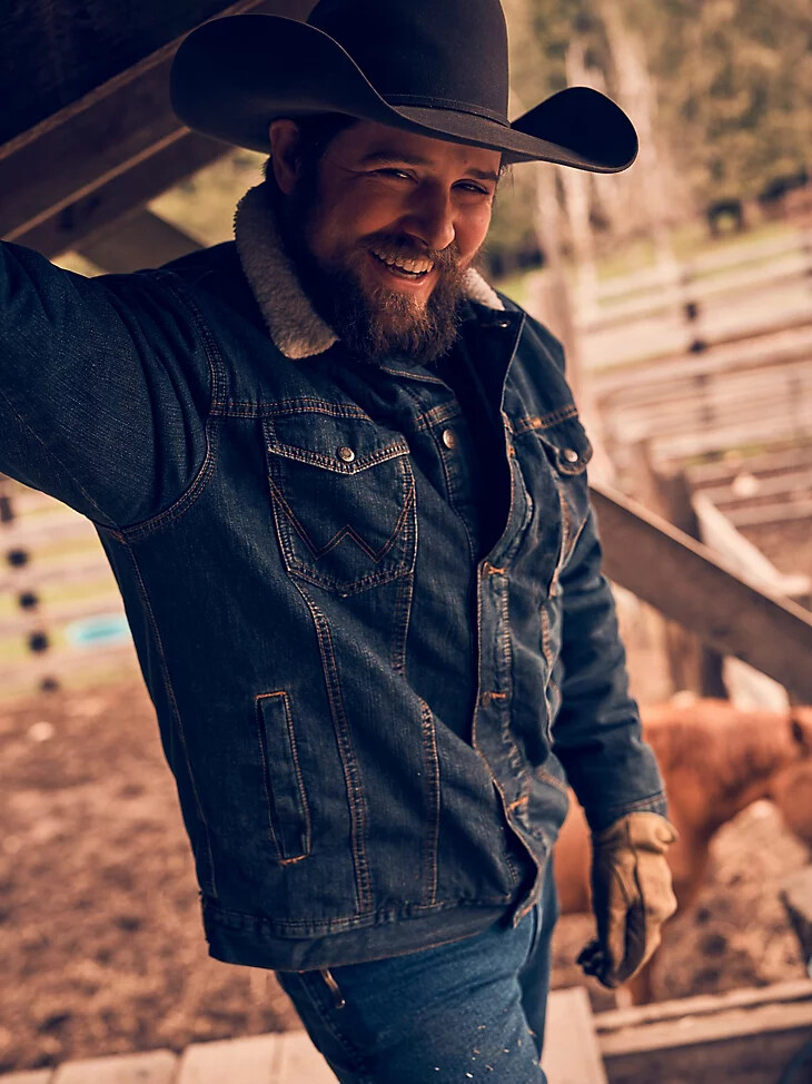 chaqueta vaquera estilo camionero con forro de sherpa estilo western de wrangler estilo rústico