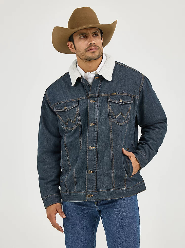 chaqueta vaquera estilo camionero con forro de sherpa estilo western de wrangler estilo rústico