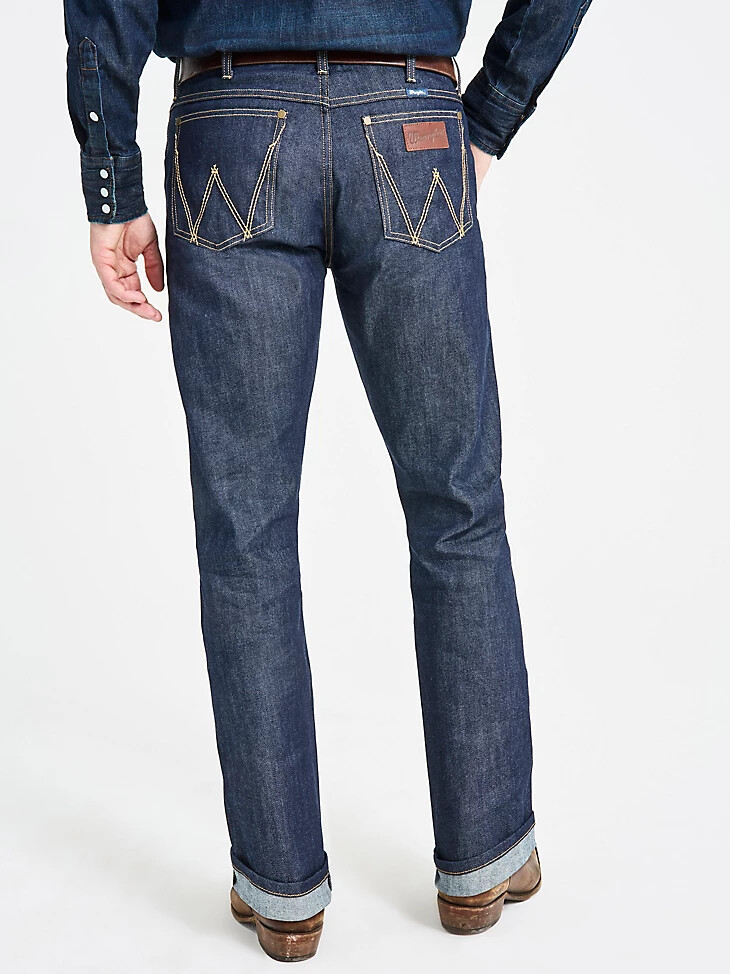 vaqueros wrangler retro slim fit straight selvedge stretch raw indigo