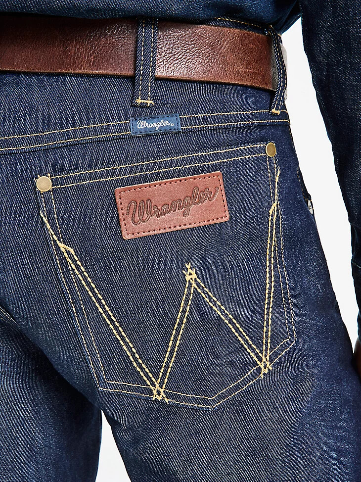 vaqueros wrangler retro slim fit straight selvedge stretch raw indigo