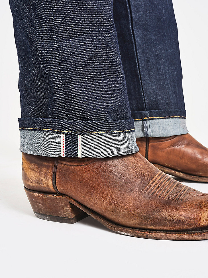 vaqueros wrangler retro slim fit straight selvedge stretch raw indigo