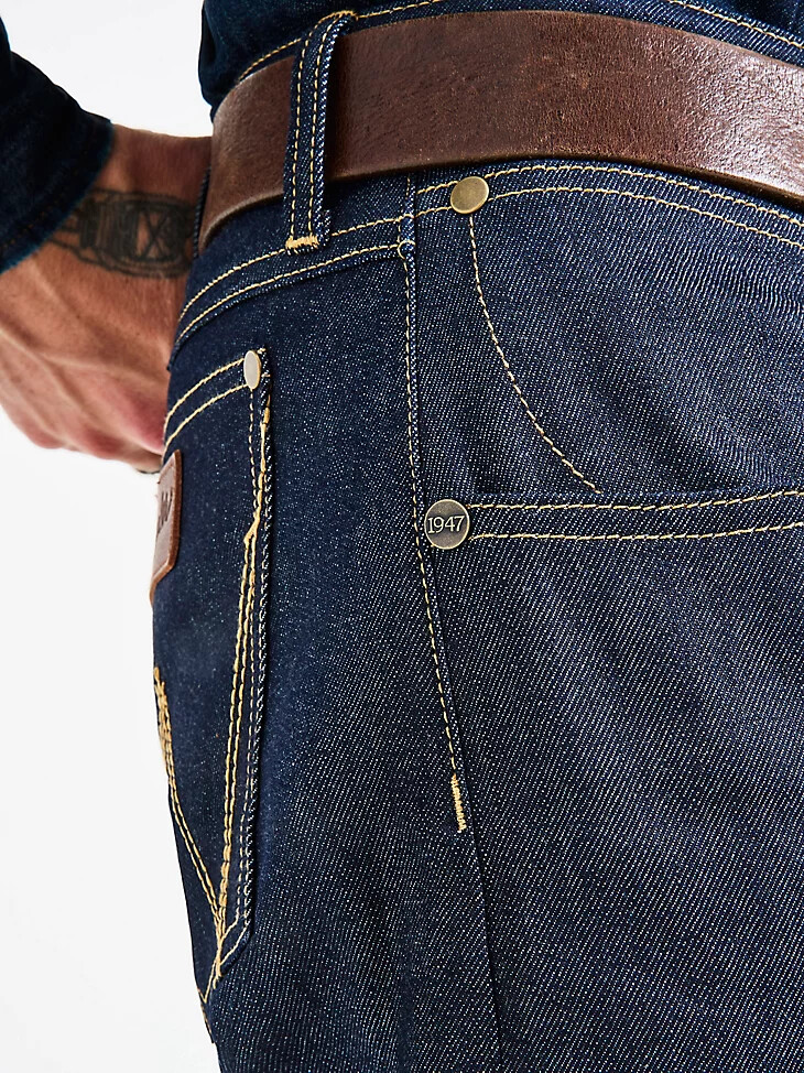 vaqueros wrangler retro slim fit straight selvedge stretch raw indigo