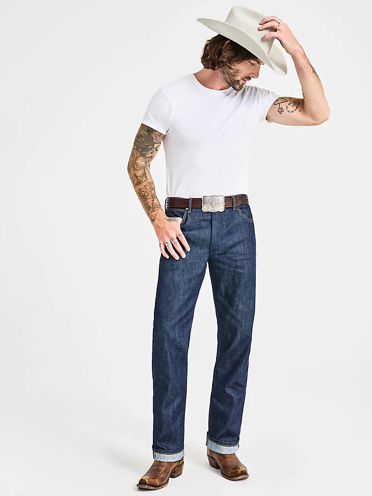 vaqueros elásticos con orillo de ajuste original wrangler cowboy cut color índigo crudo