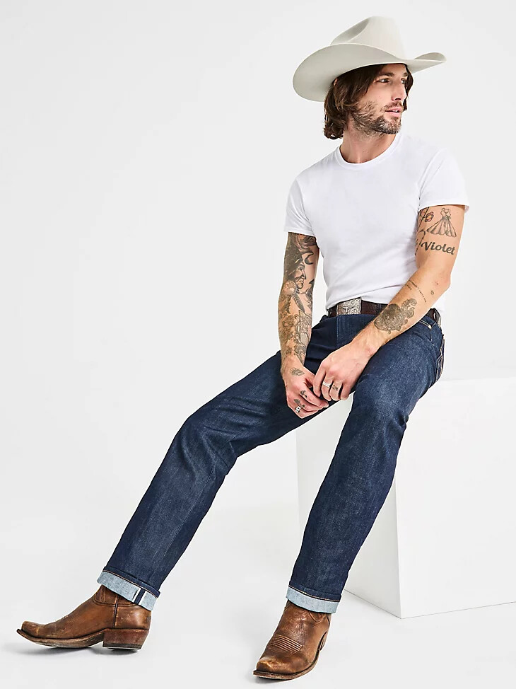 vaqueros elásticos con orillo de ajuste original wrangler cowboy cut color índigo crudo