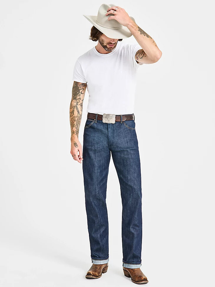 vaqueros elásticos con orillo de ajuste original wrangler cowboy cut color índigo crudo