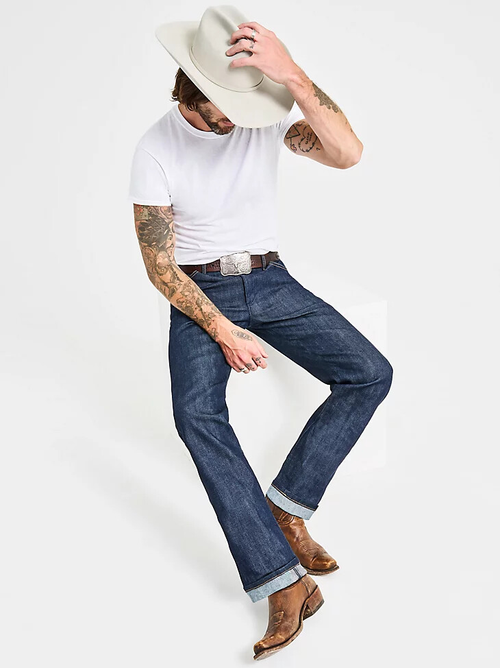 vaqueros elásticos con orillo de ajuste original wrangler cowboy cut color índigo crudo