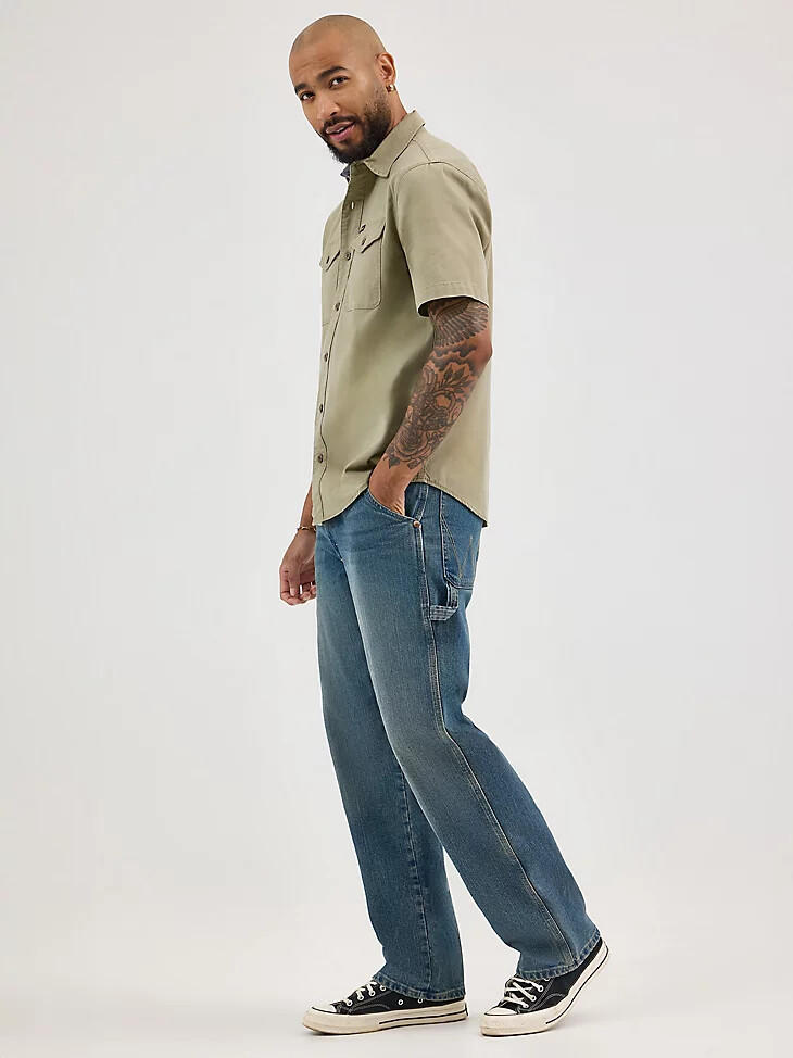 jean de carpintero para hombre azul descolorido