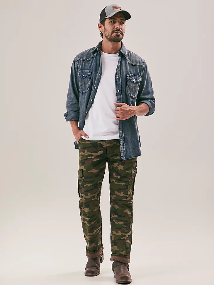 pantalón cargo con forro polar para hombre camuflaje liso