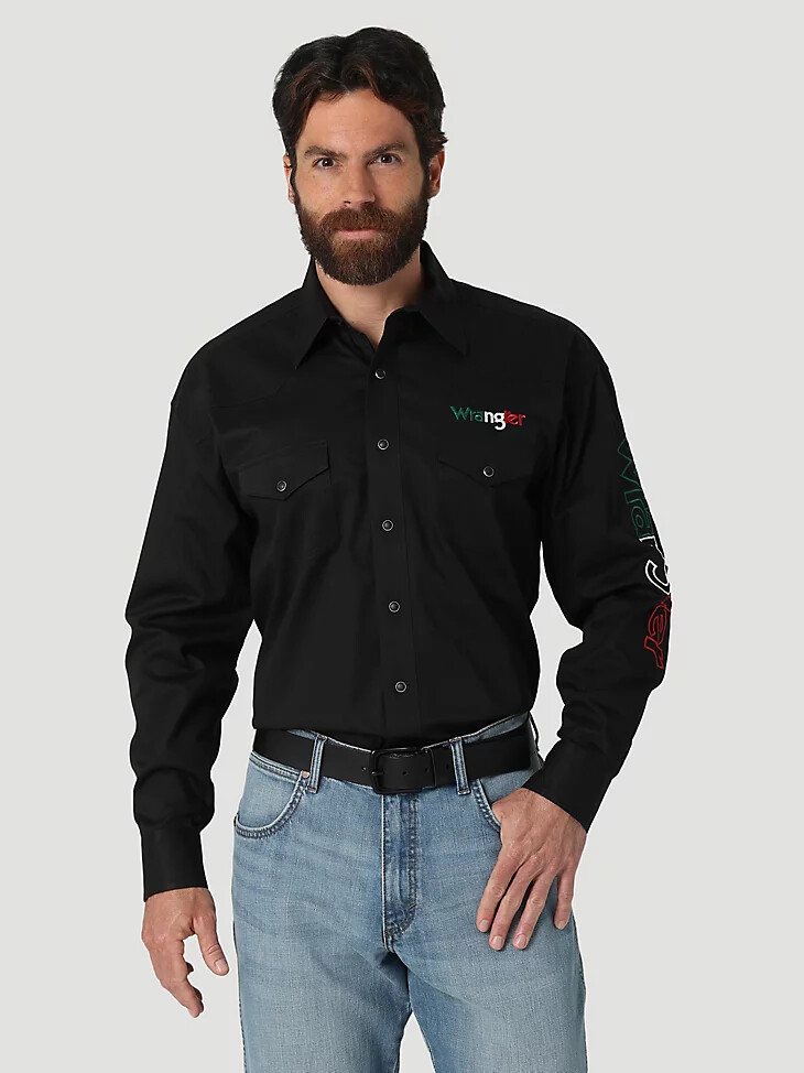 camisa vaquera de manga larga con logo mexicano de wrangler negra