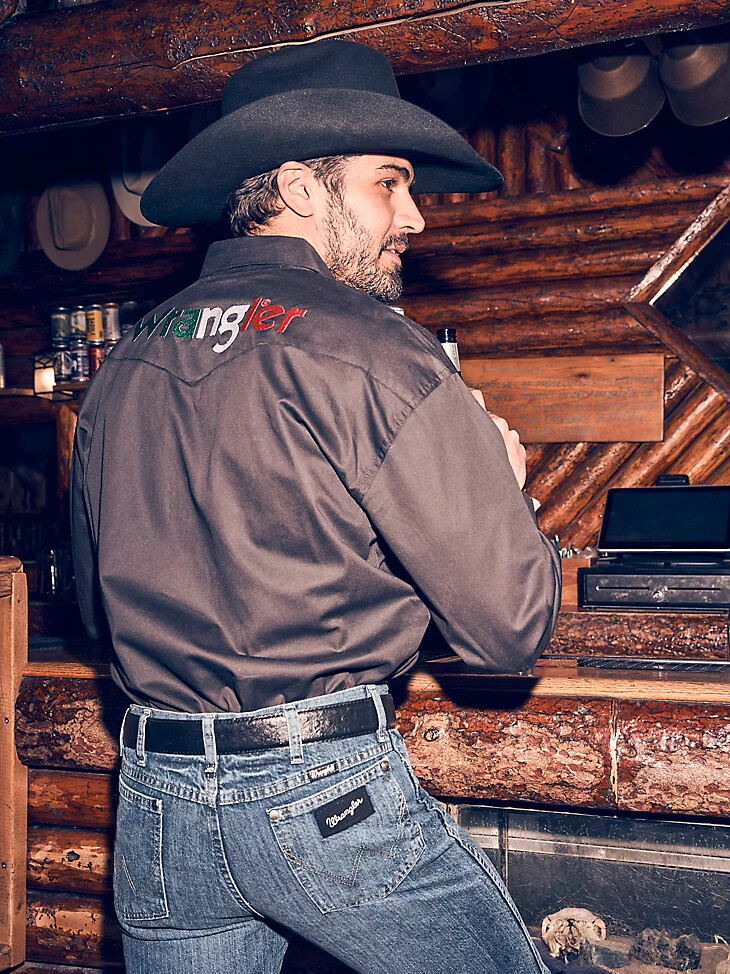 camisa vaquera de manga larga con logo mexicano de wrangler negra