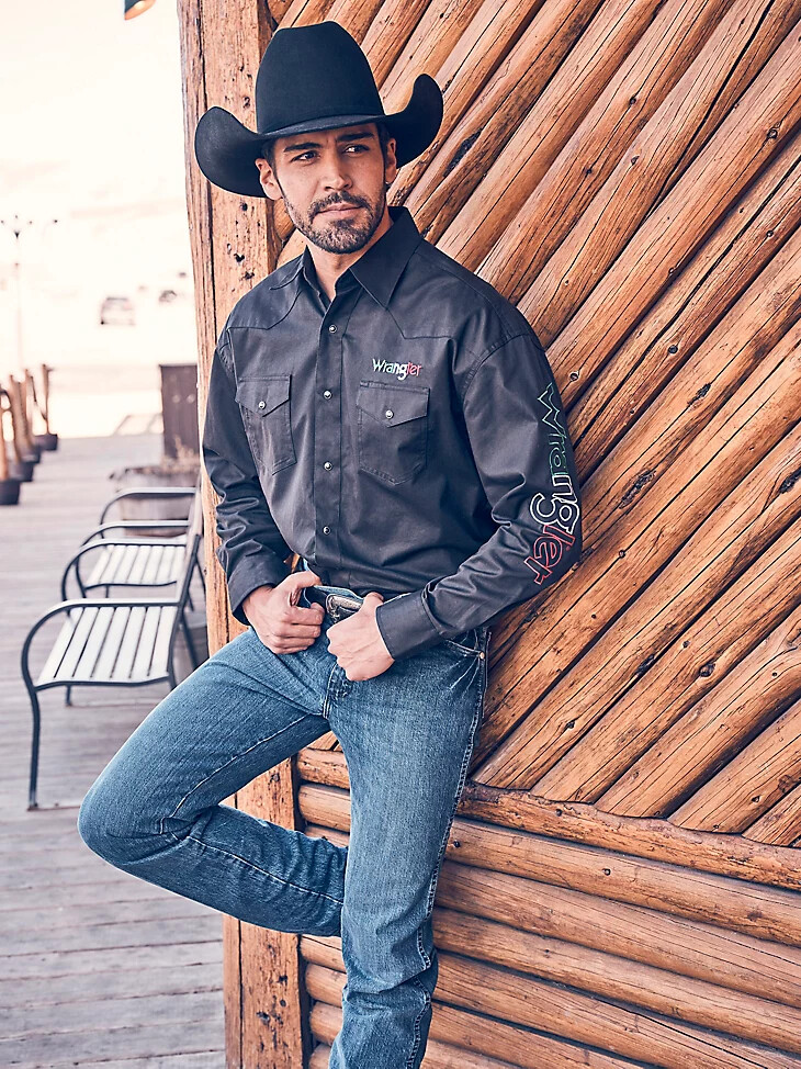 camisa vaquera de manga larga con logo mexicano de wrangler negra