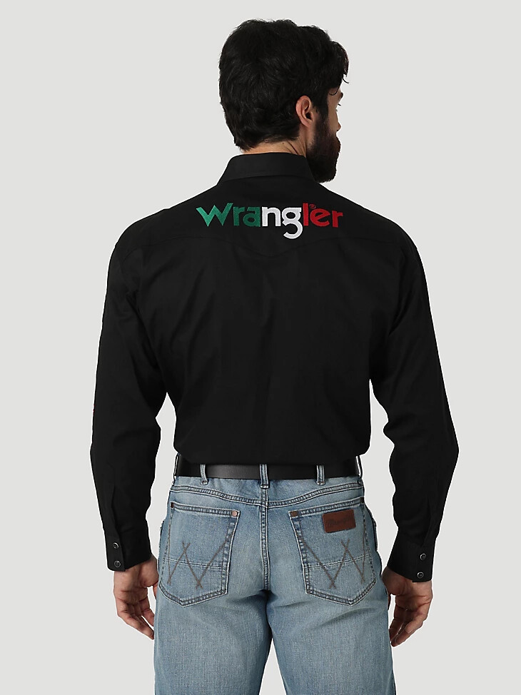 camisa vaquera de manga larga con logo mexicano de wrangler negra