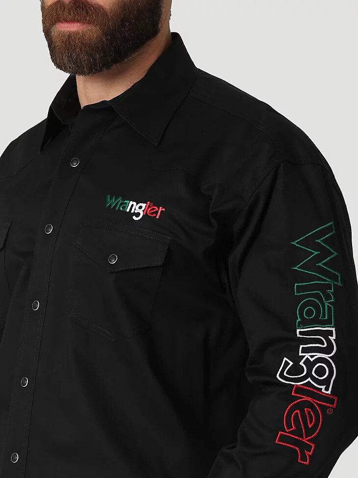 camisa vaquera de manga larga con logo mexicano de wrangler negra