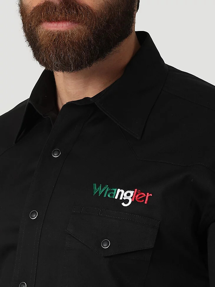 camisa vaquera de manga larga con logo mexicano de wrangler negra
