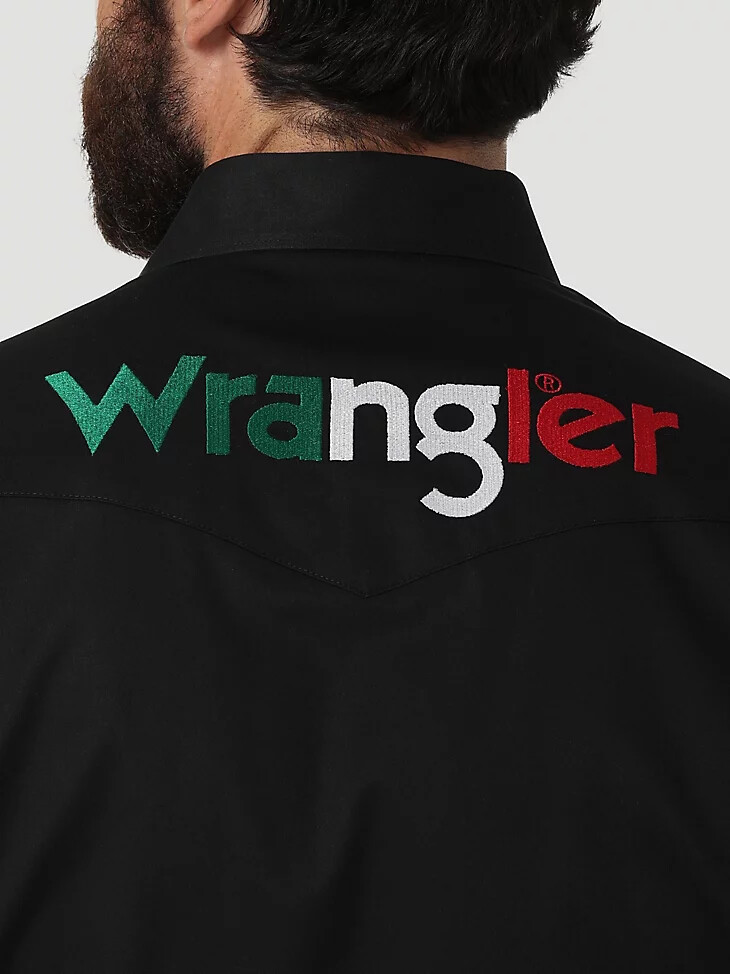 camisa vaquera de manga larga con logo mexicano de wrangler negra