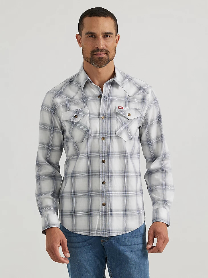 camisa vaquera lavada a cuadros para hombre azul perla