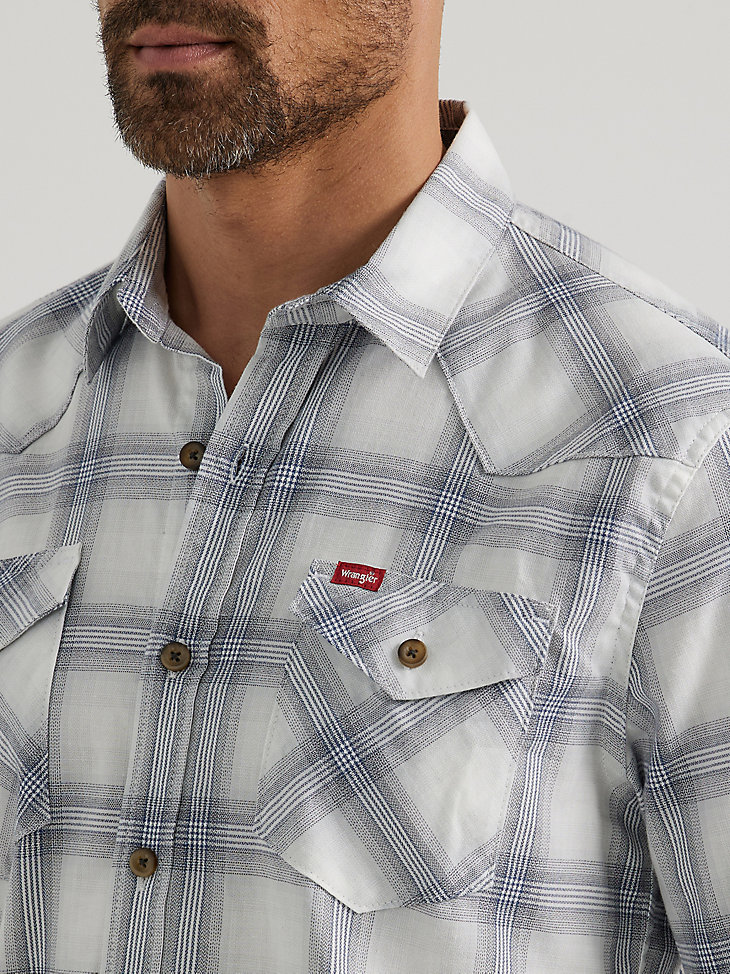camisa vaquera lavada a cuadros para hombre azul perla