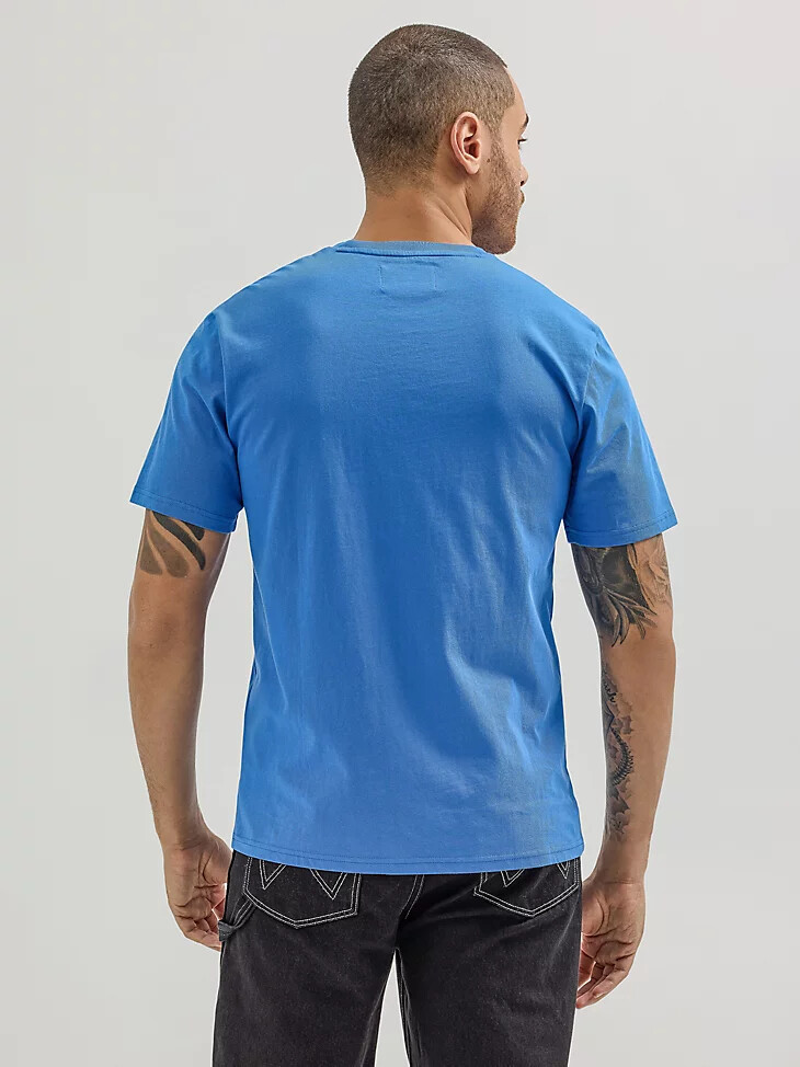 camiseta azul del speed club de wrangler x hot wheels para hombre