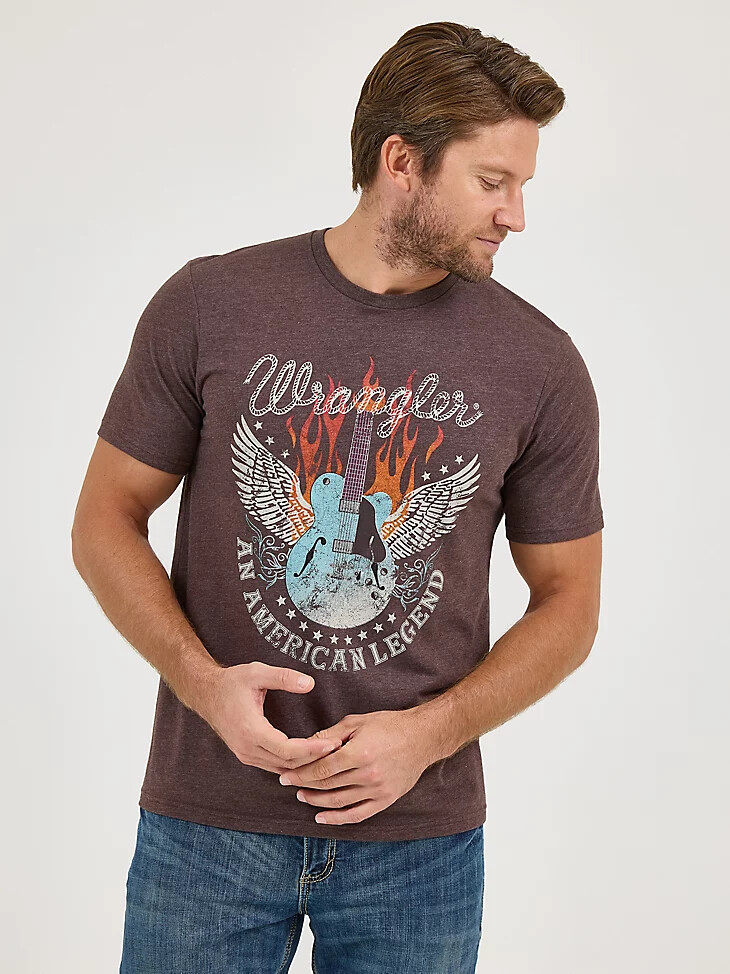 camiseta wrangler nostalgia band para hombre color negro y café jaspeado