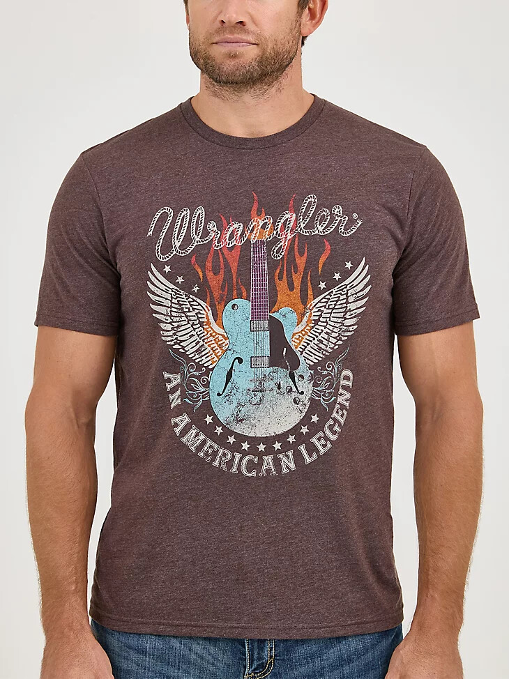 camiseta wrangler nostalgia band para hombre color negro y café jaspeado