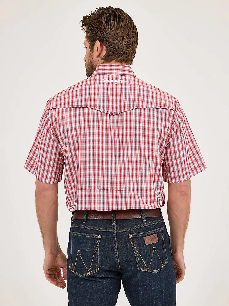 camisa a cuadros wrangler performance de manga corta con broches a presión para hombre color rojo picnic