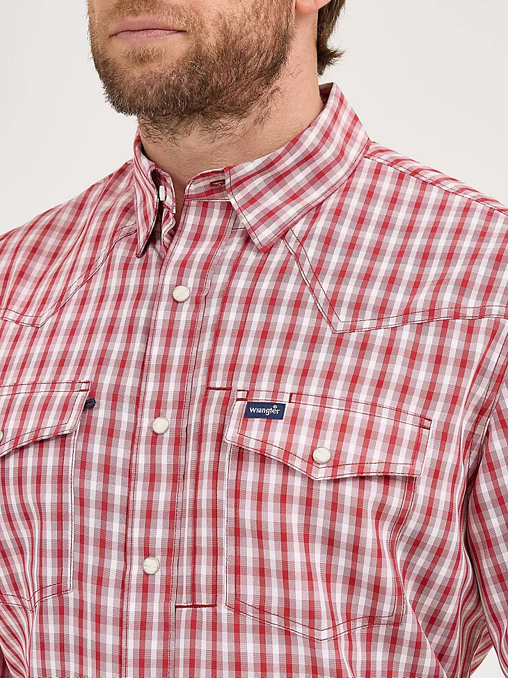 camisa a cuadros wrangler performance de manga corta con broches a presión para hombre color rojo picnic