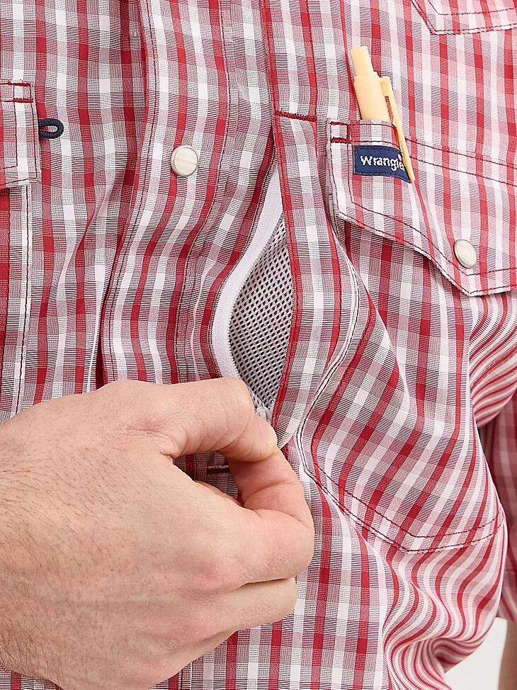 camisa a cuadros wrangler performance de manga corta con broches a presión para hombre color rojo picnic