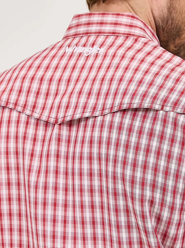 camisa a cuadros wrangler performance de manga corta con broches a presión para hombre color rojo picnic