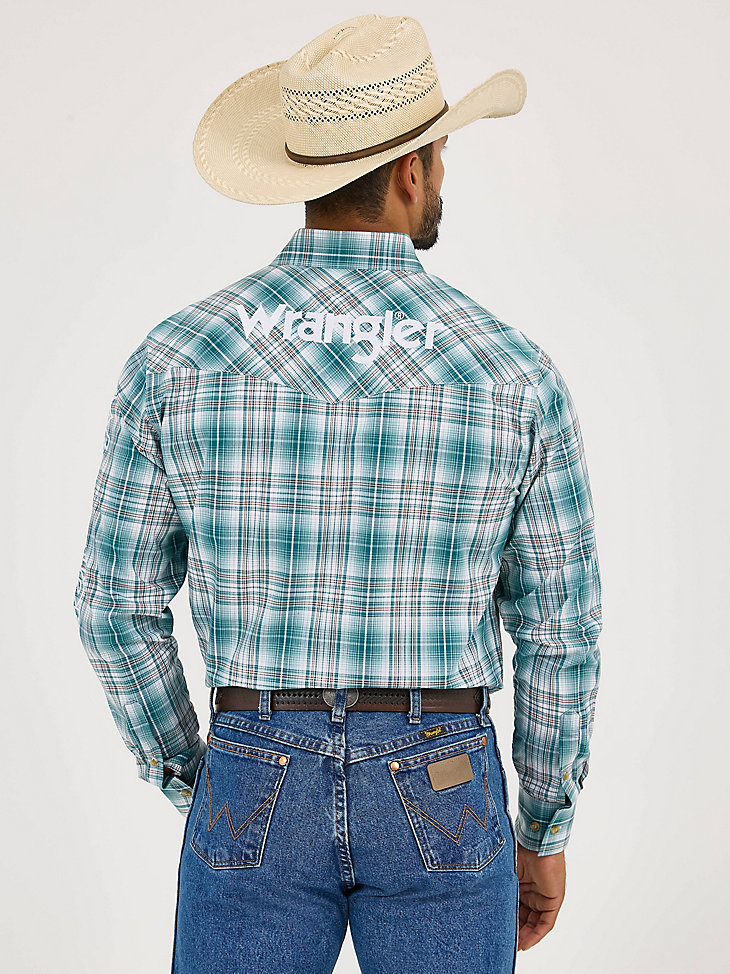 camisa a cuadros con botones y manga larga con logotipo wrangler para hombre color abeto