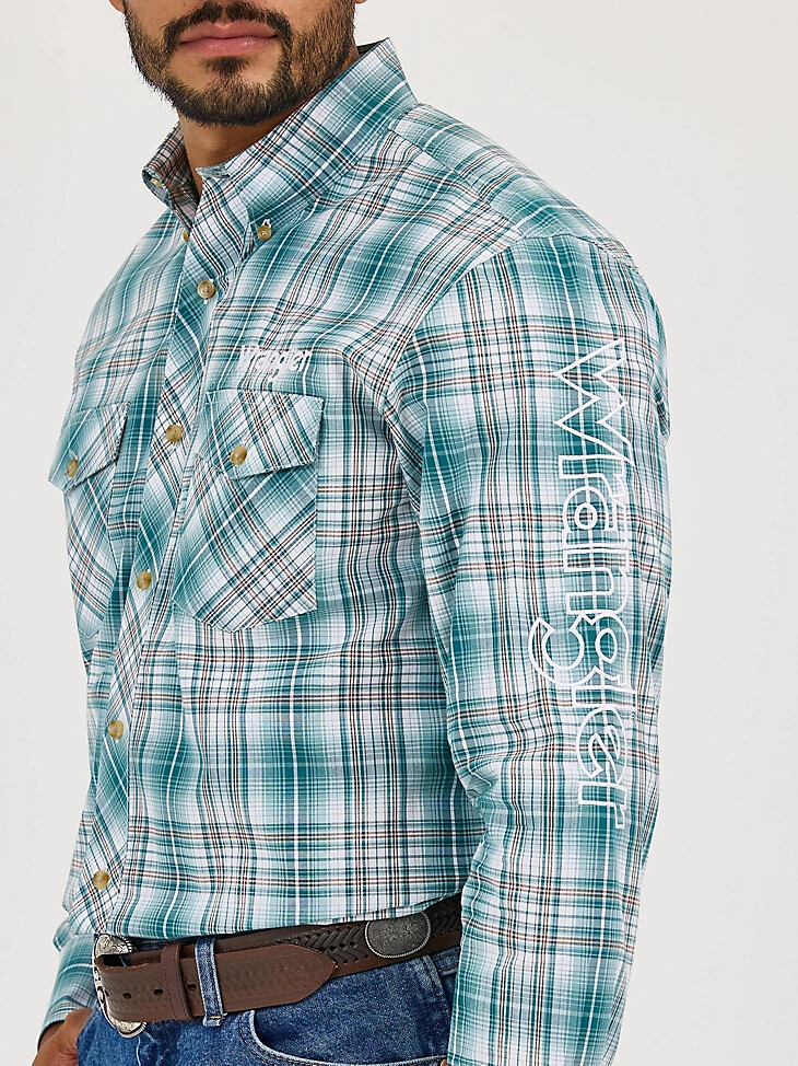 camisa a cuadros con botones y manga larga con logotipo wrangler para hombre color abeto