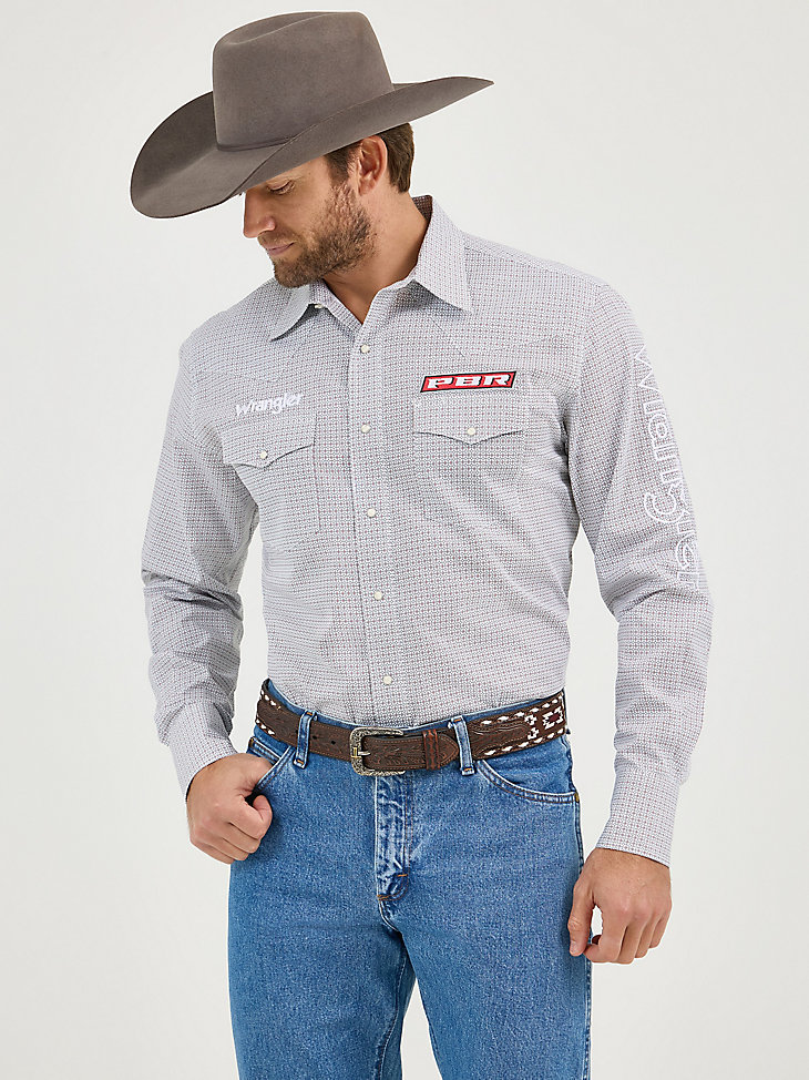 camisa vaquera de manga larga con estampado del logotipo wrangler pbr para hombre cloudy diamonds