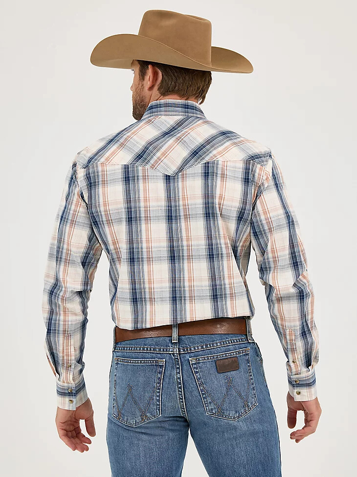 camisa vaquera de manga larga con dos bolsillos y cuello a cuadros shore plaid 20x competition advanced comfort para hombre