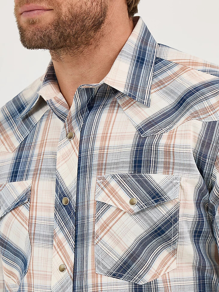 camisa vaquera de manga larga con dos bolsillos y cuello a cuadros shore plaid 20x competition advanced comfort para hombre