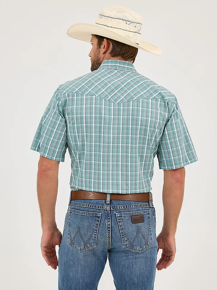 camisa vaquera de manga corta 20x competition advanced comfort para hombre con broches a presión color cian a cuadros