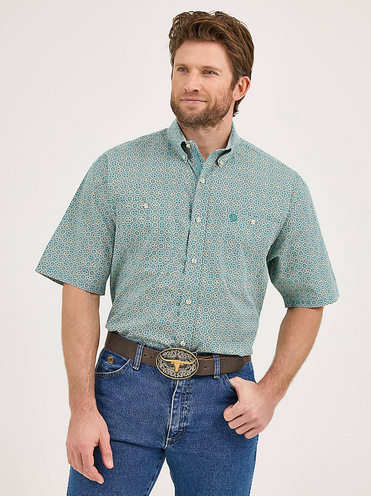 camisa de manga corta con dos bolsillos y botones wrangler george strait con incrustaciones turquesas
